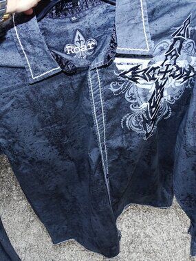 Roar Dark Gray Long Sleeve Decorative Mens Shirt XL